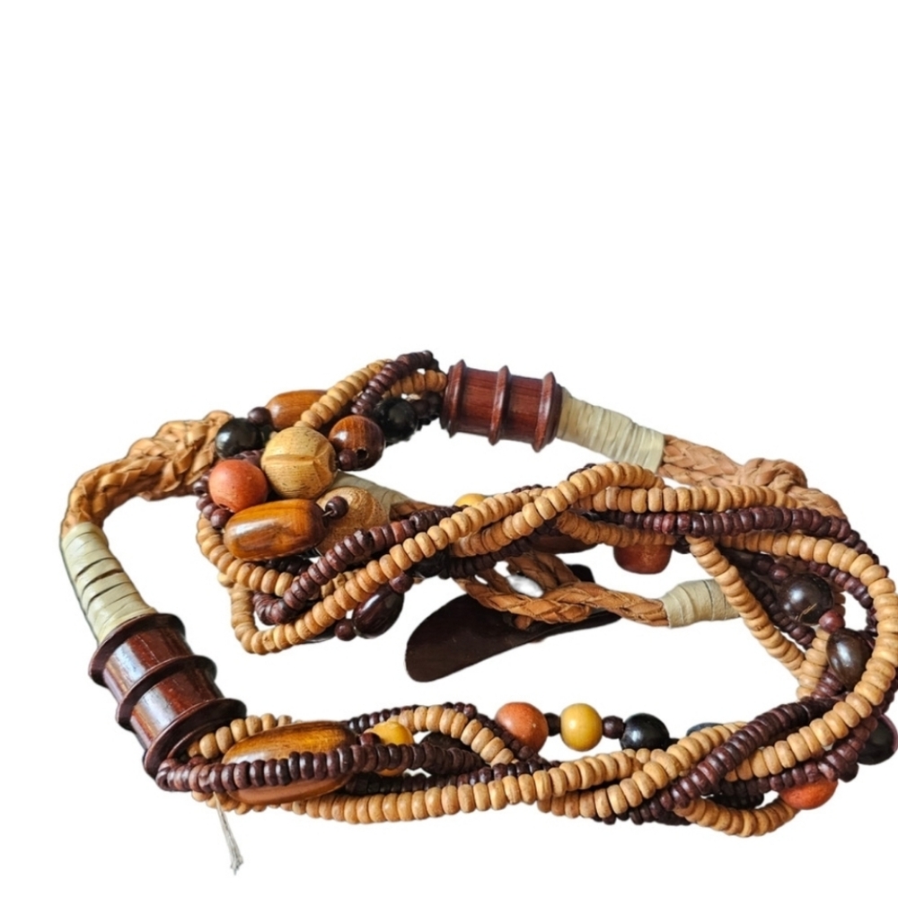 Abercrombie 90s Y2K Boho wooden beaded rope belt S/M 32 beach 70s festival - Picture 3 of 6